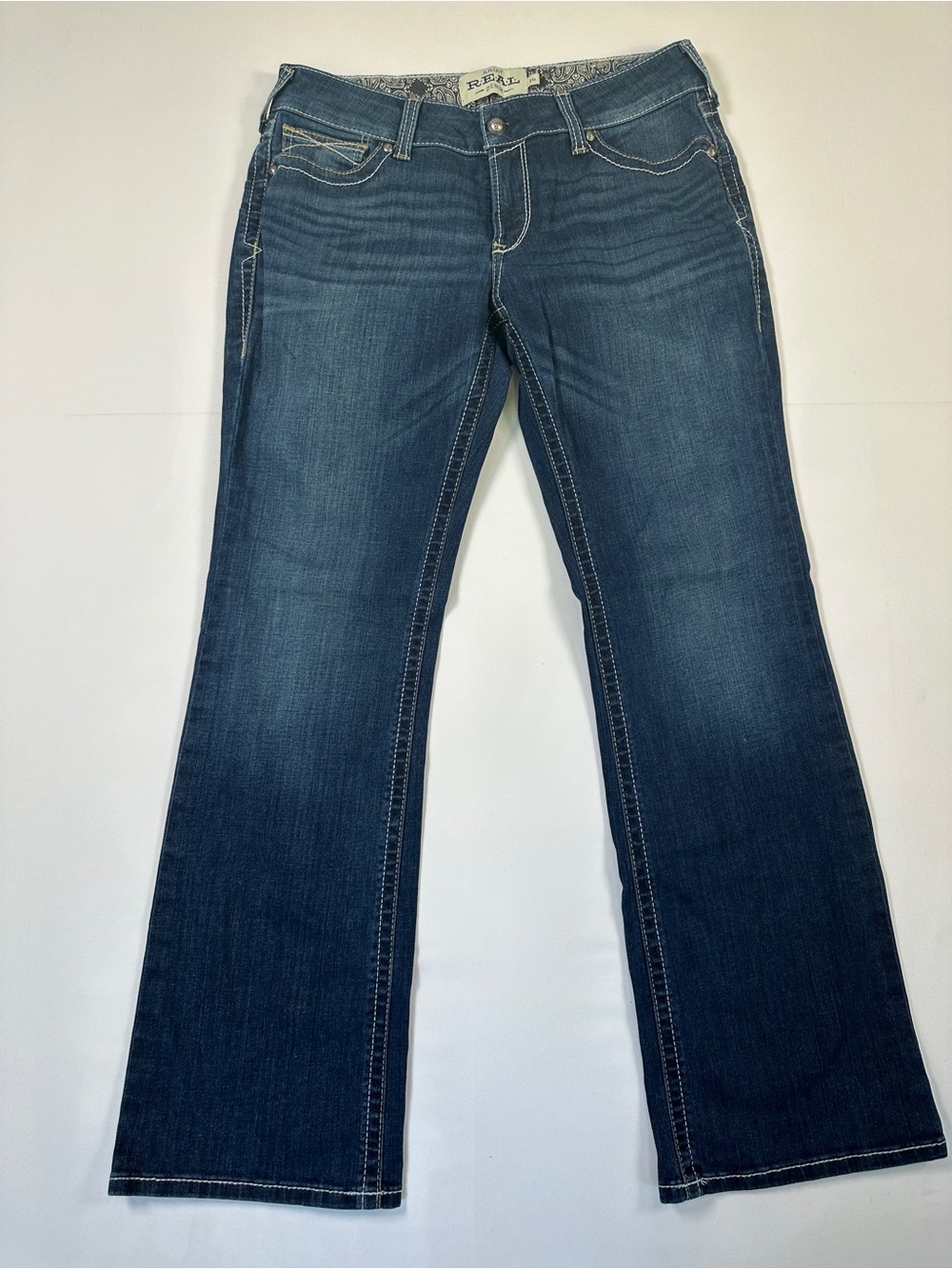 Ariat R.E.A.L. Mid Rise Stretch Whipstitch Boot Cut Jeans Western Denim Size 31